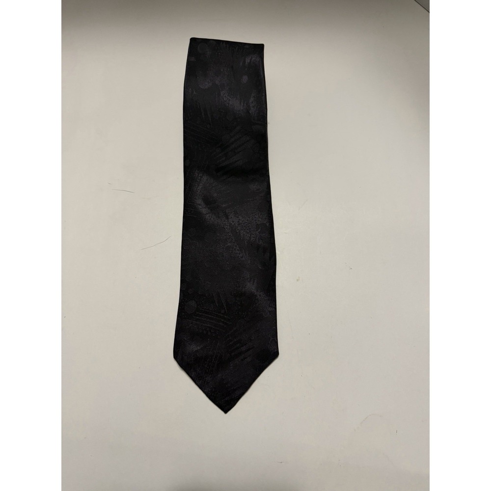 Del Cino Mens Tie Black Tonal Jacquard Abstract Floral Geometric Silk Blend